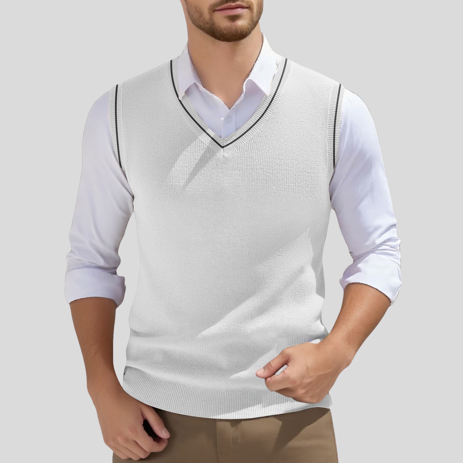 thumbnail image 2 of Camiseta sin mangas de punto para hombre, cuello en V, primavera, lisa, ligera, para hacer ejercicio, 2 of 6